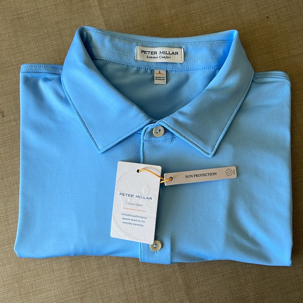 Peter Millar cottage blue Summer Comfort polo.